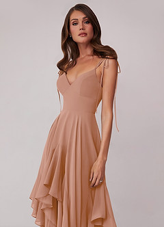 Barbie ♥ Azazie Bridesmaid Dresses Champagne Rose A-Line Bow Chiffon Dress image5