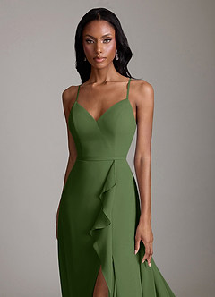 Azazie Naeem Bridesmaid Dresses Olive A-Line V-Neck Ruffle Chiffon Dress image6