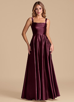 Azazie Shaude Bridesmaid Dresses Cabernet A-Line Pleated Metallic Satin Dress image5