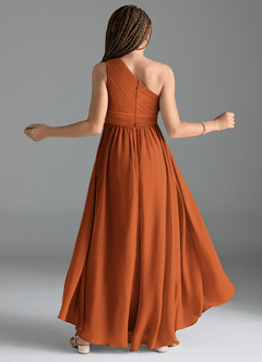 Azazie Mathilda Junior Cinnamon A-Line Pleated Chiffon Dress image2