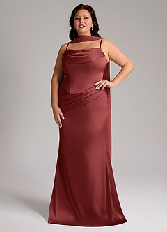Azazie Sorrel Jurken voor bruidsmeisjes Converteerbaar Jurk van Stretch Satijn met Zeemeermin Strapless Terracotta image1