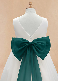 Azazie Kavi Flower Girl Dresses Ivory Peacock A-Line Bow Matte Satin Dress image10