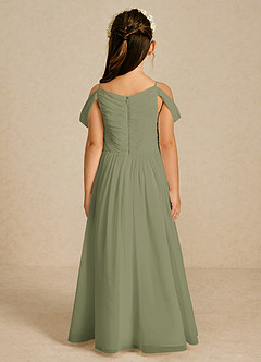 Azazie Chelle Robe Demoiselle D'honneur Fillette Robe Trapèze en Mousseline de soie Plissée Pistache image2