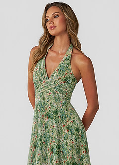 Azazie Tessie Bridesmaid Dresses Meadow Bloom A-Line V-Neck Pleated Chiffon Dress image5