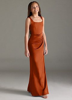 Azazie Mero Junior Burnt Orange Mermaid Pleated Stretch Satin Dress image3