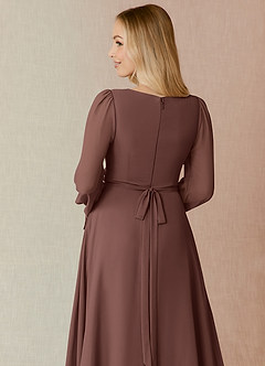 Azazie Leonia Bridesmaid Dresses Espresso A-Line Long Sleeve Chiffon Dress image11
