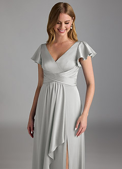 Azazie Omari Brautjungfernkleider A-Linie Stretch-Satin Kleid Silber image4