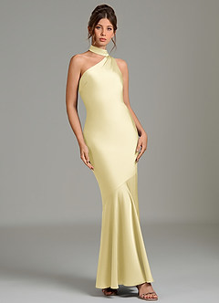 Azazie Jalissa Bridesmaid Dresses Lemon Sorbet Mermaid One Shoulder Stretch Satin Dress image3