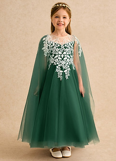 Azazie Dandelion Flower Girl Dresses Dark Green Ball-Gown Lace Dress image3