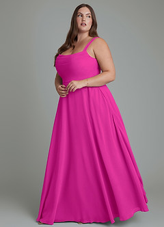 Azazie Shaude Bridesmaid Dresses Fuchsia A-Line Pleated Chiffon Dress image9