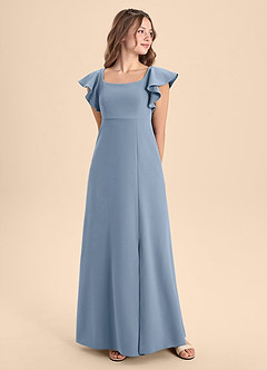 Azazie Bondi Junior Dusty Blue A-Line Side Slit Stretch Crepe Dress image4