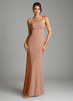 Azazie Saylor Brudtärnklänningar Klä av Sjöjungfru i Chiffong Axelbandslös Champagne Ros image3