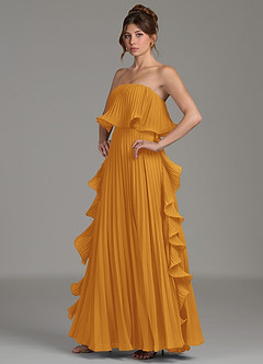 Azazie Alexia Bridesmaid Dresses Butterscotch A-Line Ruched Chiffon Dress image3
