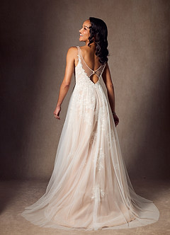 Azazie Jasmina Wedding Dresses Diamond White Champagne A-Line Sequins Tulle Dress image8