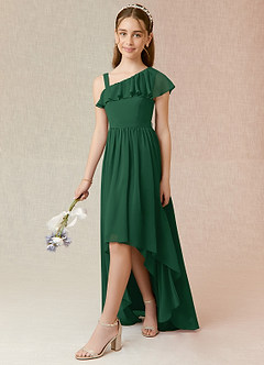 Azazie Mango Junior A-Linie Gestreift Chiffon Kleid Dunkelgrün image3
