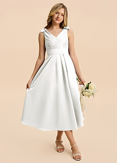 Azazie Polly Junior Ivory A-Line Pleated Stretch Satin Dress image6