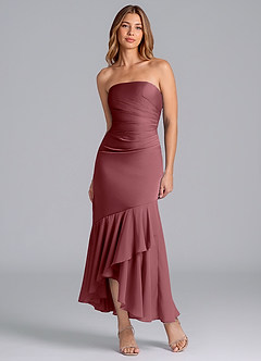 Azazie Danie Brautjungfernkleider Etui Schulterfrei Chiffon Kleid Wüstenrose image5