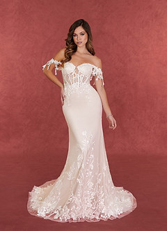 Azazie Evergarden Wedding Dresses Diamond White Champagne A-Line Sequins Tulle Dress image7