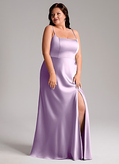 Azazie Lidia Vestidos de damas de honor Vestido de Lila Esmerilada de Satén Elástico de Corte Sirena con Corte Lateral image5