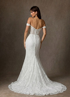 Azazie Idalis Wedding Dresses Diamond White Champagne Mermaid Lace Dress image2
