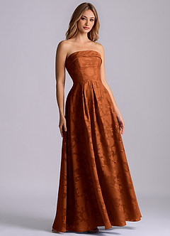 Azazie Lucienne Bridesmaid Dresses Burnt Orange A-Line Strapless Floral Burnout Dress image3