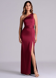 Azazie Phaedra Bridesmaid Dresses Burgundy A-Line One Shoulder Stretch Satin Dress image8