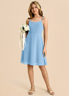 Azazie Shale Junior Powder Blue A-Line Bow Chiffon Dress image5