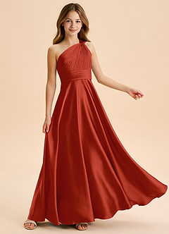 Azazie Charlize Junior A-Linie Plissee Stretch-Satin Kleid Rost image5