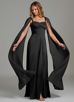 Azazie Niveah Kleider zum Anprobieren zu Hause Wandelbar A-Linie Schulterfrei Stretch-Satin Kleid Schwarz image1