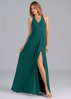 Azazie Dorota Bridesmaid Dresses Peacock A-Line Pleated Chiffon Dress image4