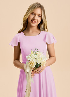 Azazie Cady Junior Candy Pink A-Line Pleated Chiffon Dress image8