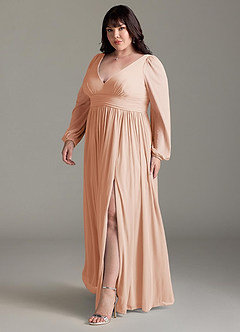 Azazie Norah Bridesmaid Dresses English Rose A-Line V-Neck Long Sleeve Chiffon Dress image11