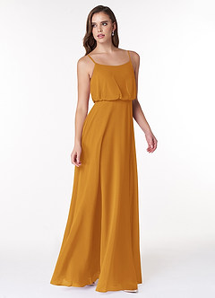 Azazie Lupe Robes de demoiselle d'honneur Robe Trapèze en Mousseline de soie Blouson échancré Caramel écossais image4