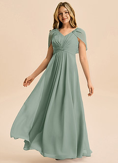 Azazie Emma Junior Robe Trapèze en Mousseline de soie Plissée Sauge D'argent image4