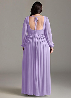 Azazie Norah Bridesmaid Dresses Lilac A-Line V-Neck Long Sleeve Chiffon Dress image7