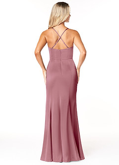 Azazie Marzia Bridesmaid Dresses Vintage Mauve Sheath Cowl Pleated Stretch Satin Dress image2