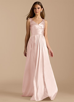 Azazie Keyla Bridesmaid Dresses Blushing Pink A-Line Pleated Metallic Satin Dress image6
