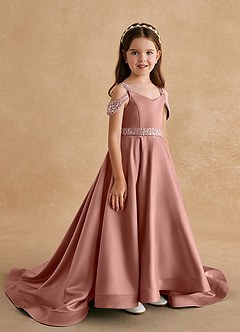 Azazie Jodi Blumenmädchenkleider A-Linie Matte Satin Kleid Zedernrose image3