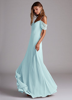 Azazie Marley Bridesmaid Dresses Sea Glass A-Line Off the Shoulder Chiffon Convertible Dress image3