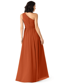 Azazie Mathilda Robes de demoiselle d'honneur Robe Trapèze en Mousseline de soie Ue épaule Orange Brûlée image2