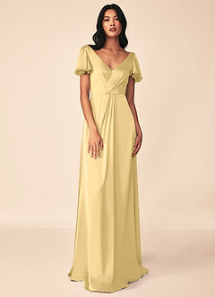 Azazie Soren Robes de demoiselle d'honneur Robe Trapèze en Satin extensible Plissée Beurre image1