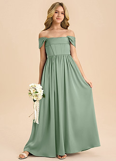 Azazie Hattie Junior Linia A Pofałdowany Satyna elastyczna Długość podłogi Młodsza druhna Sukienka image3