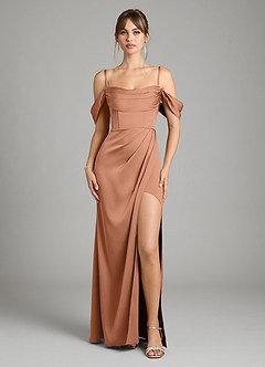 Azazie Johana Bridesmaid Dresses Bronzer Mermaid Off the Shoulder Stretch Satin Convertible Dress image3