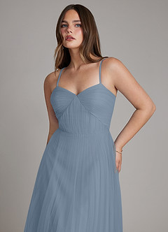 Azazie Teagan Abiti da Damigella Abito A-Line in Tulle Scollo a Cuore Blu Polveroso image6