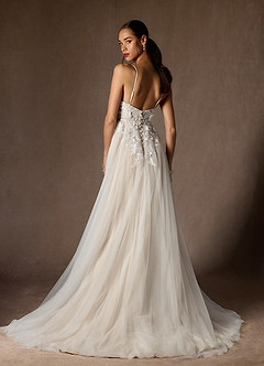Azazie Nikita Wedding Dresses Diamond White Nude A-Line Sequins Tulle Dress image2