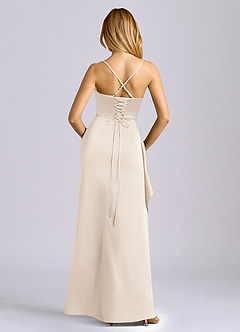 Azazie Sarai Suknie dla druhen Osłona Gorset Satyna elastyczna Do ziemi Sukienka image5