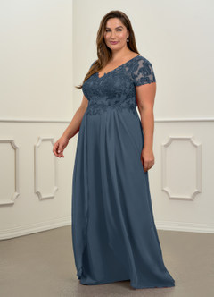 Azazie Dunja Brudens mor kjoler A-Line V-hals blonde Chiffon Gulv-længde Kjole image10