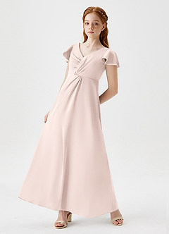 Azazie Soren Junior Abito A-Line in Raso Elasticizzato Increspato Rosa Rossore image5