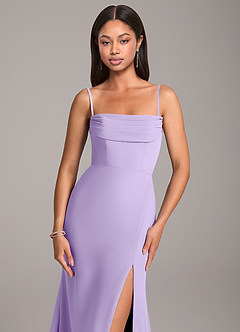 Azazie Saige Robes de demoiselle d'honneur Robe Fourreau Convertible en Mousseline de soie Épaule décolletée Lilas image2