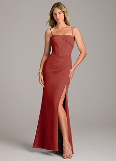 Azazie Chantel Bridesmaid Dresses Terracotta Sheath Strapless Chiffon Convertible Dress image5
